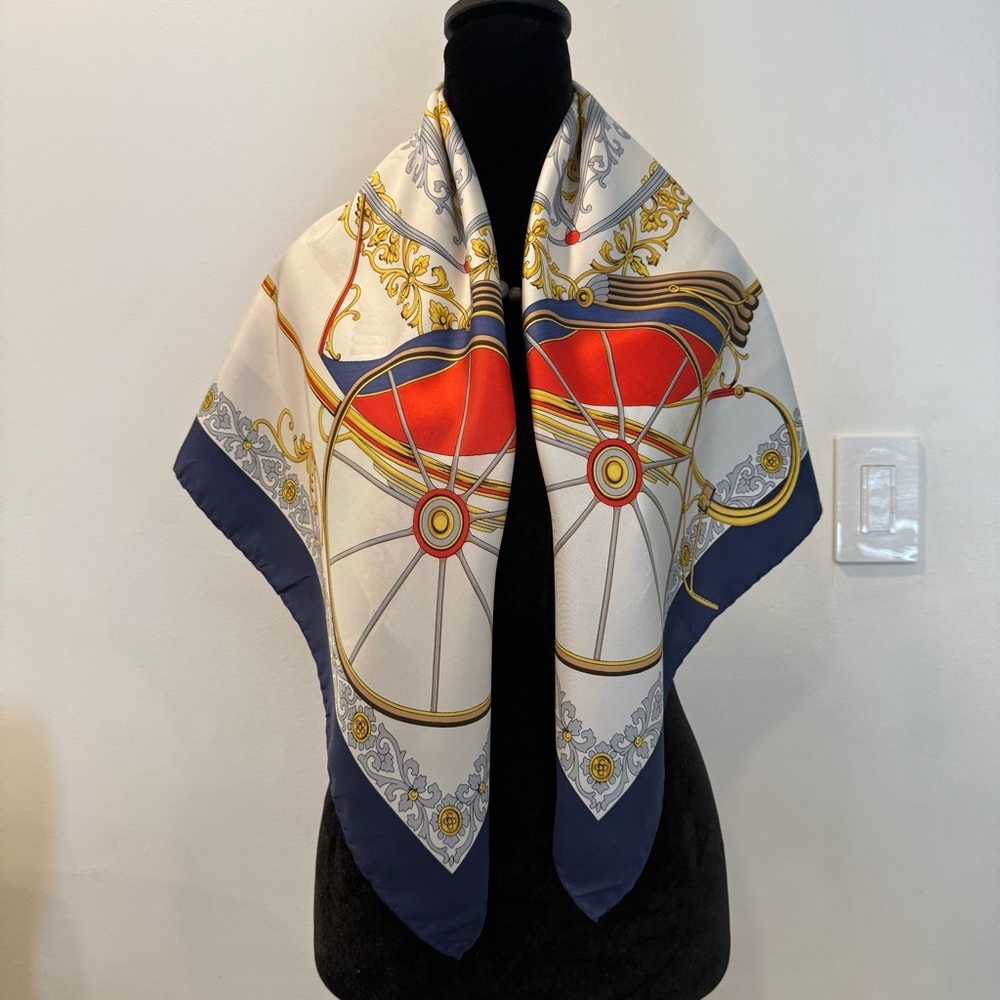 Celine Silk Scarf with Carriage and Wheel Design - Picture 5 of 13